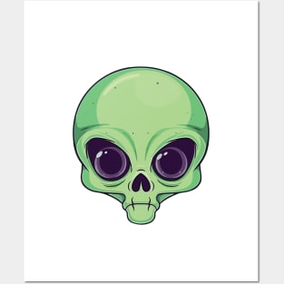 Green Alien Head Posters and Art